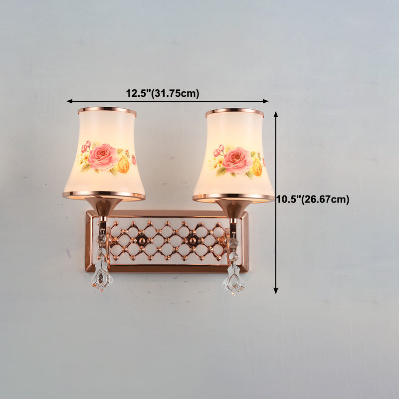 White Glass Flared Wall Lamp Contemporary Gold Wall Light Fixture for Bedroom