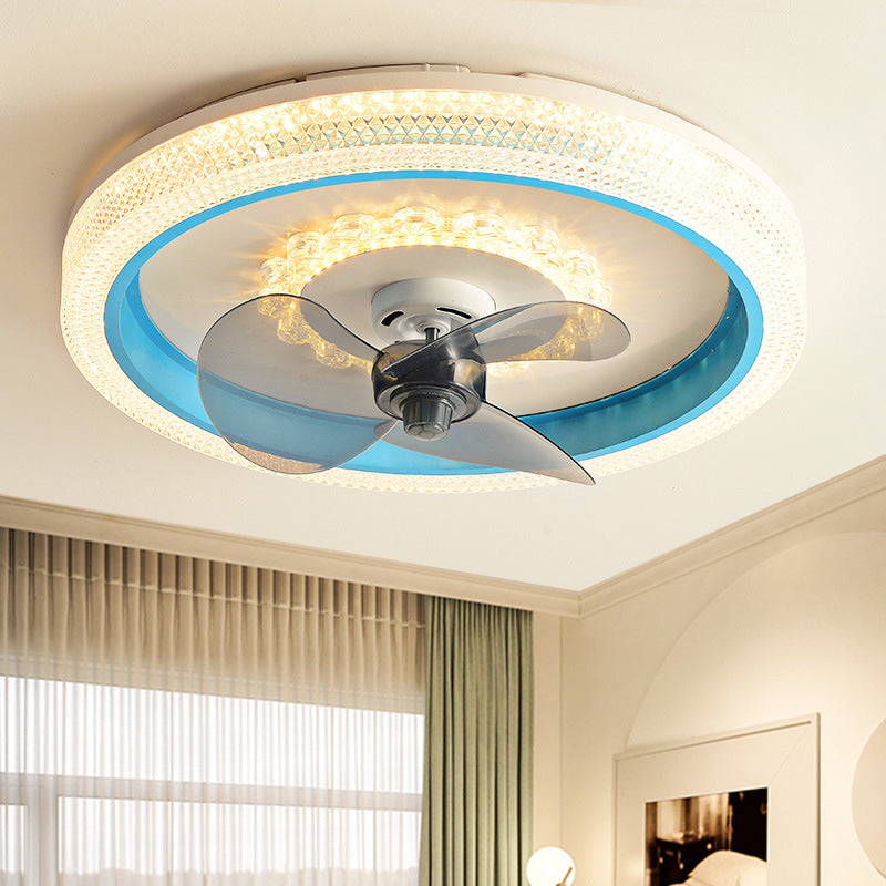 2-Lights Modern Round Fan Light Metal Colorful LED Flush Mount Light for Bedroom