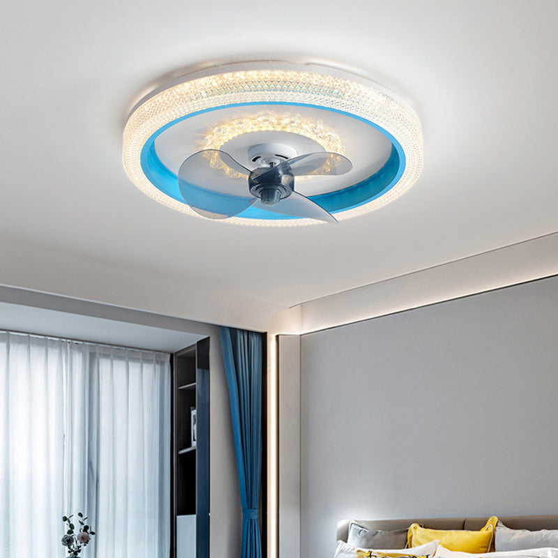 2-Lights Modern Round Fan Light Metal Colorful LED Flush Mount Light for Bedroom