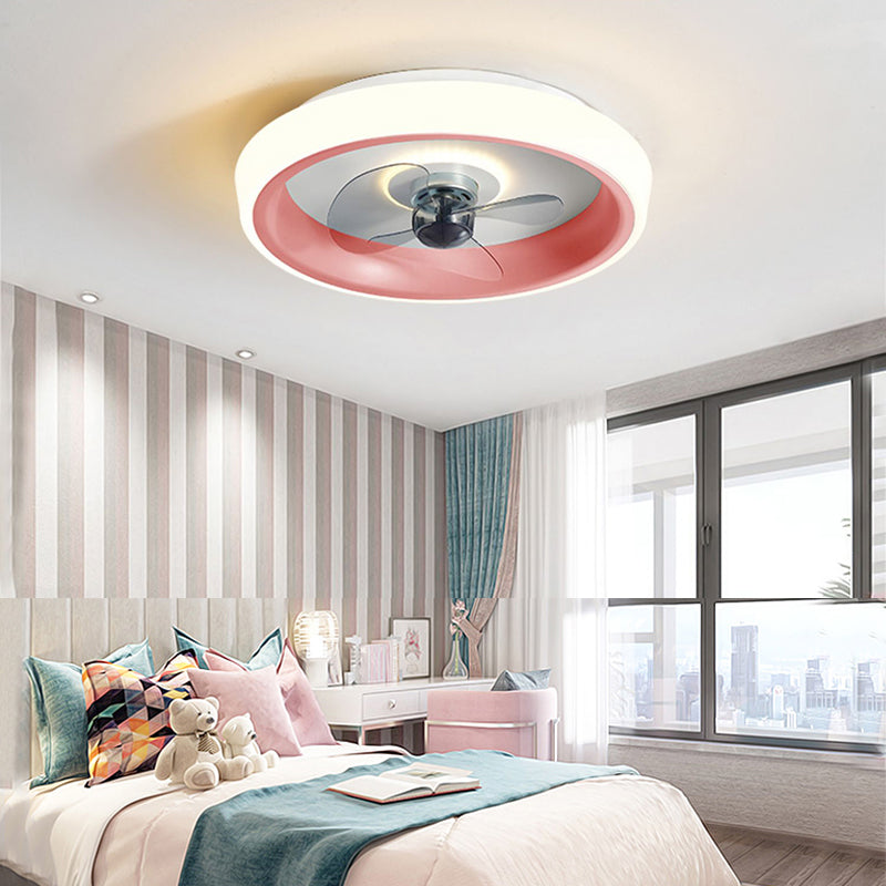 Contemporary Round Fan Light Metal Colorful LED Flush Mount Light for Bedroom