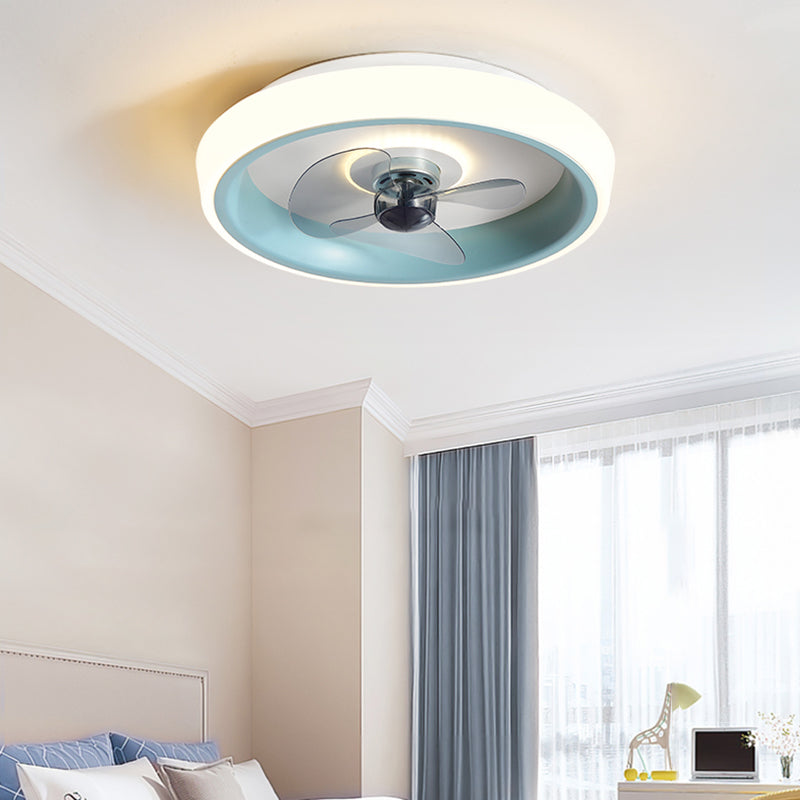Contemporary Round Fan Light Metal Colorful LED Flush Mount Light for Bedroom