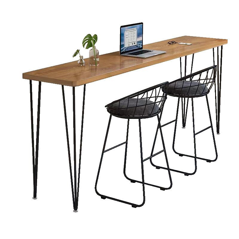 Wood Bar Dining Table Modern Rectangle Bar Table with 4 Legs Pedestal for Dessert Shop