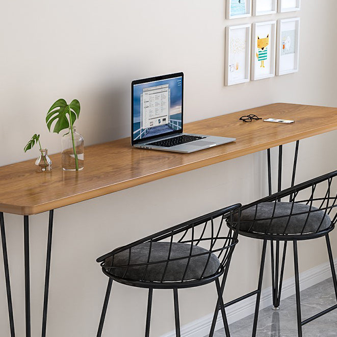 Wood Bar Dining Table Modern Rectangle Bar Table with 4 Legs Pedestal for Dessert Shop