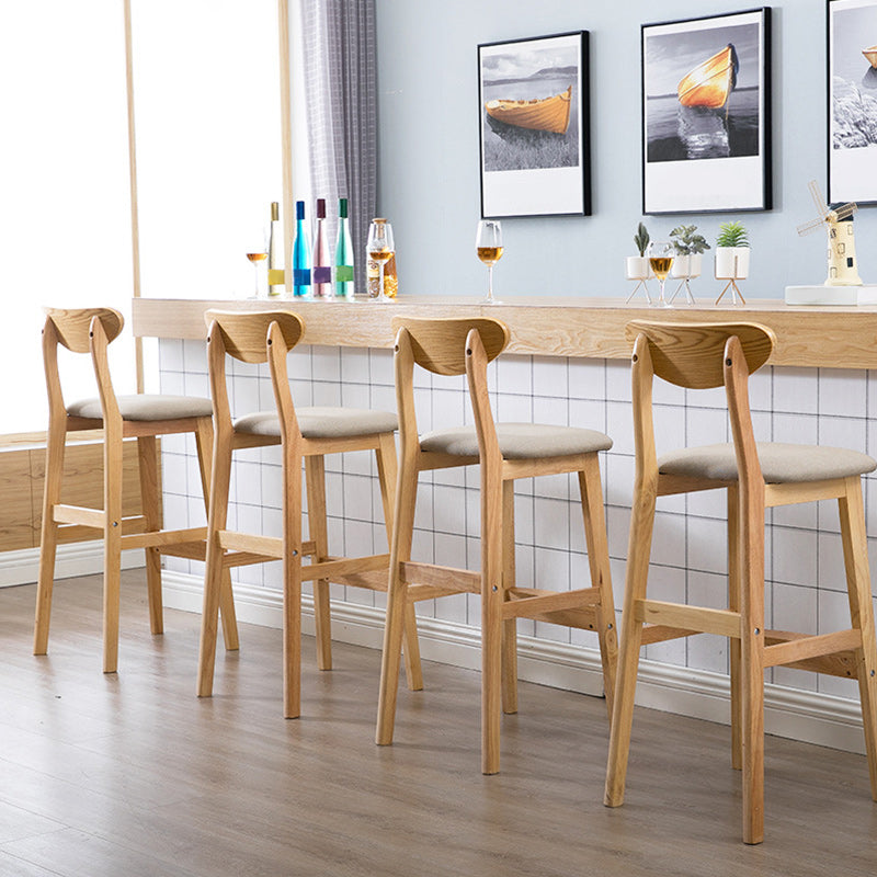 Modern Dessert Shop Oak Wood Stool Matte Finish Upholstered Bar Stools