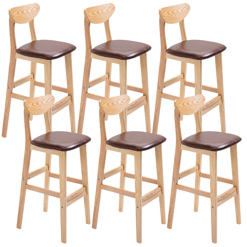 Modern Dessert Shop Oak Wood Stool Matte Finish Upholstered Bar Stools