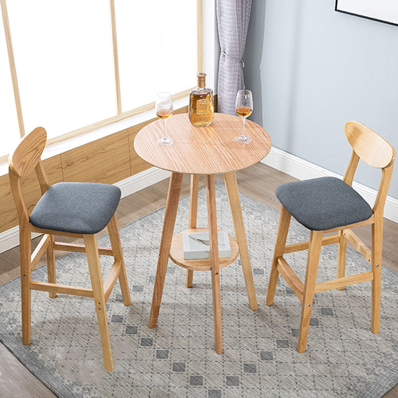 Modern Dessert Shop Oak Wood Stool Matte Finish Upholstered Bar Stools
