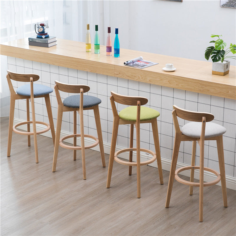 Scandinavian Matte Finish Solid Wood Bar Stool Dessert Shop Footrest Stool