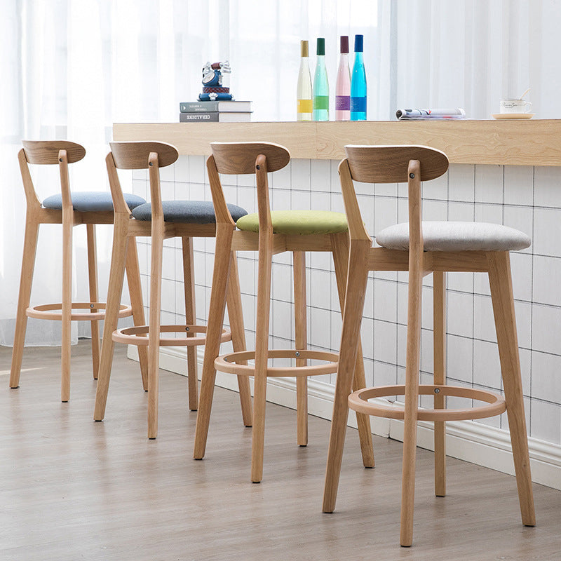 Scandinavian Matte Finish Solid Wood Bar Stool Dessert Shop Footrest Stool
