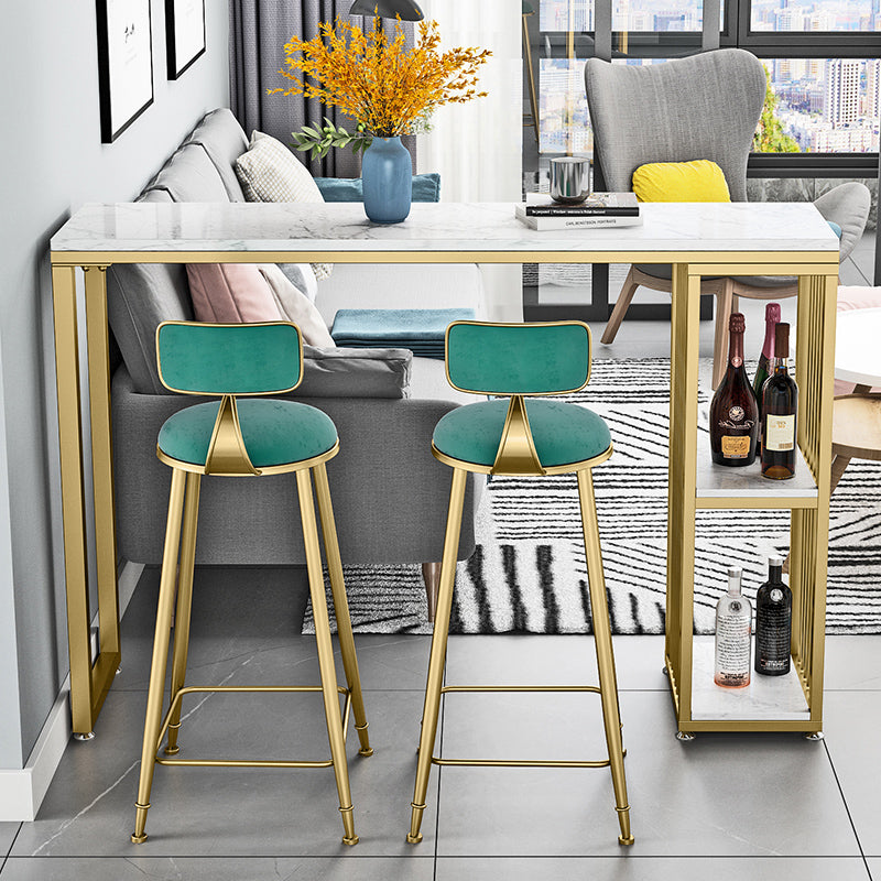 Glam Living Room Counter Chair Round Footrest Metal Counter Bar Stool with Cushion