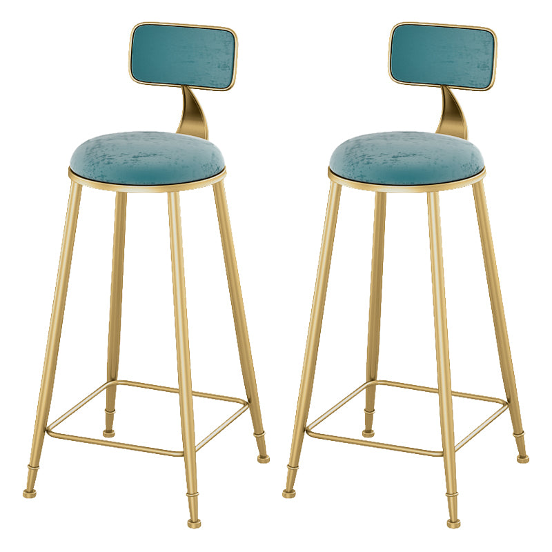 Glam Living Room Counter Chair Round Footrest Metal Counter Bar Stool with Cushion