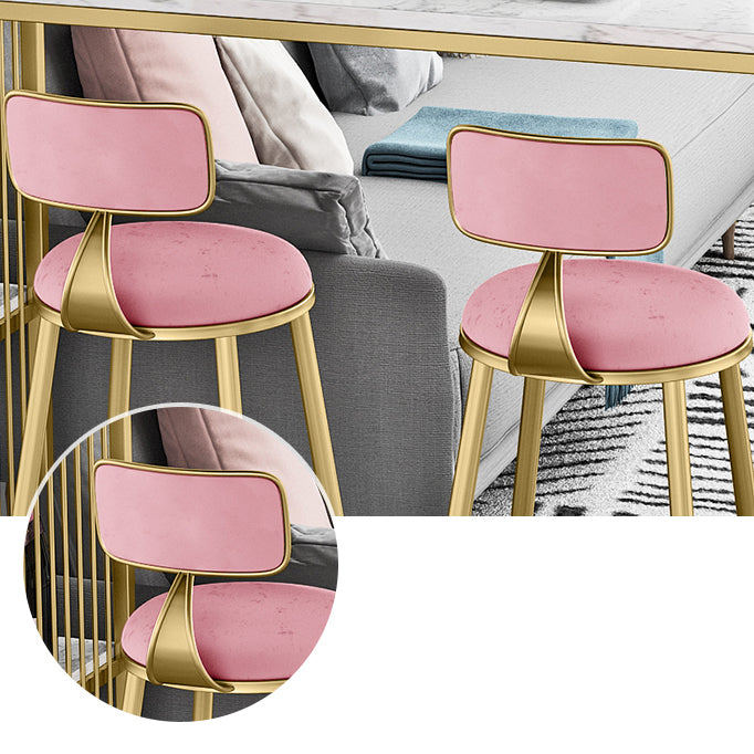 Glam Living Room Counter Chair Round Footrest Metal Counter Bar Stool with Cushion