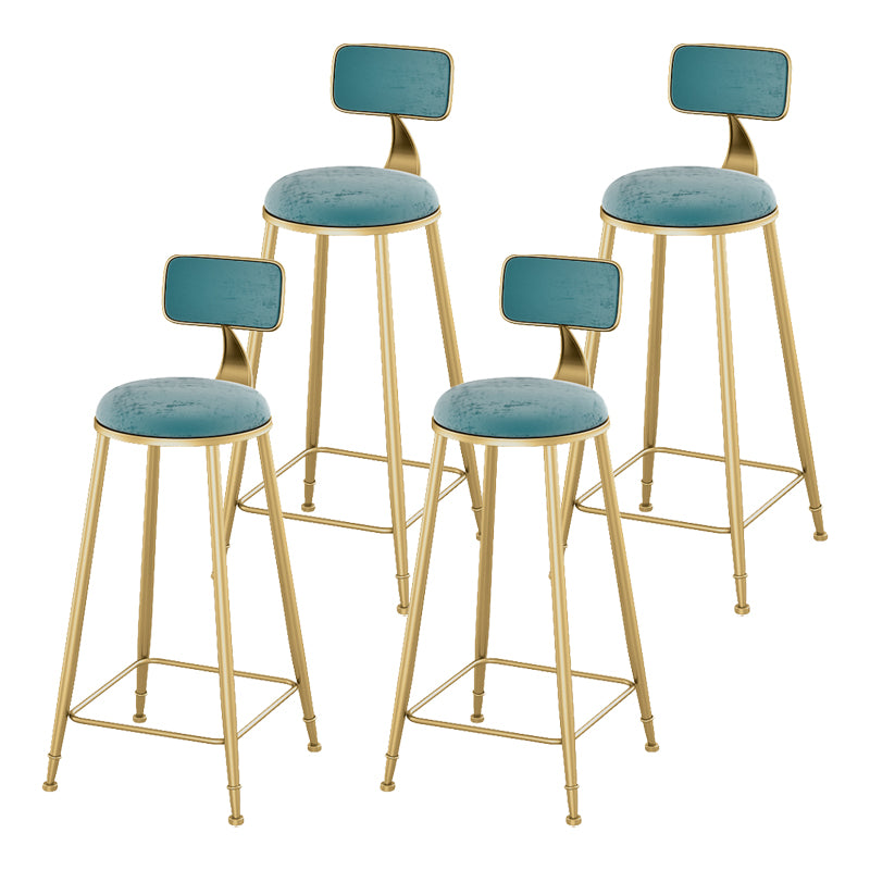 Glam Living Room Counter Chair Round Footrest Metal Counter Bar Stool with Cushion