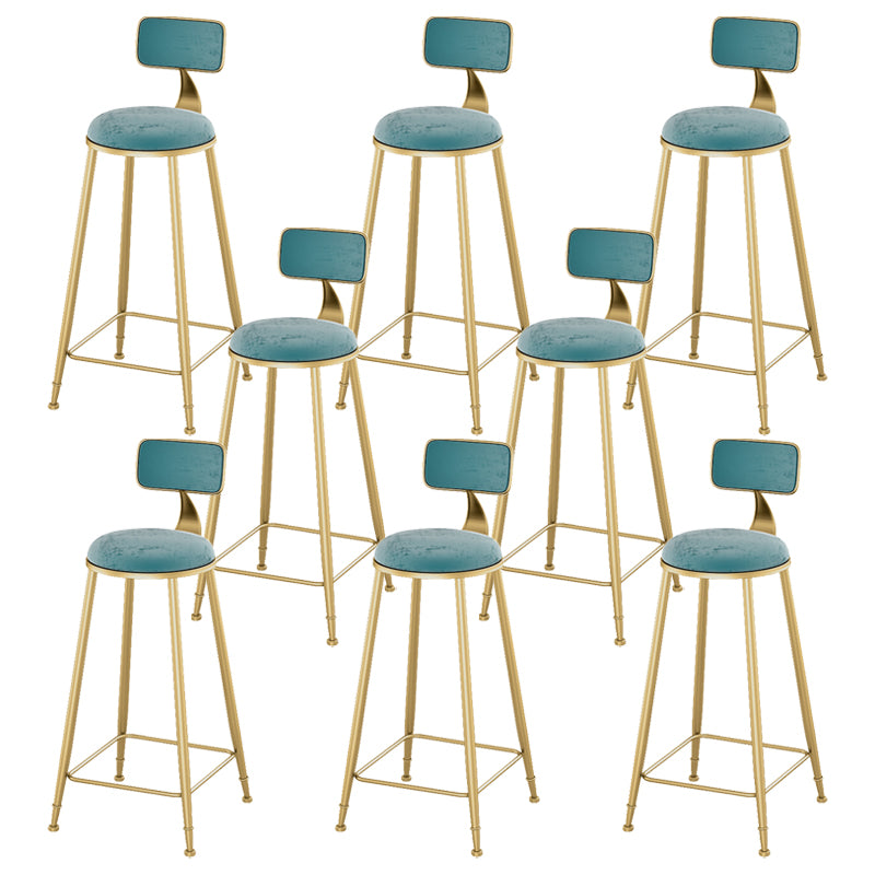 Glam Living Room Counter Chair Round Footrest Metal Counter Bar Stool with Cushion