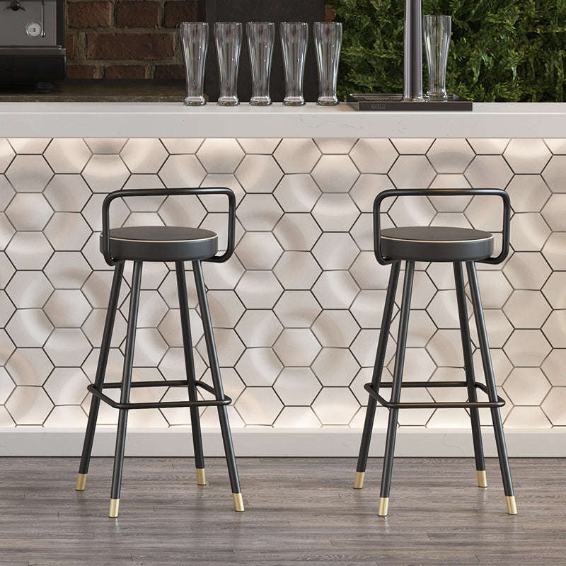 Glam Footrest Round Counter-height Stool Low Back Leather Counter Stool