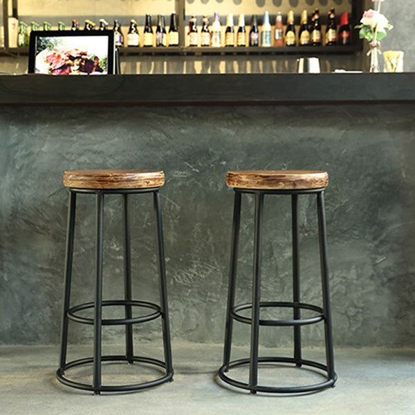 Industrial Solid Wood Bar & Counter Stool Round Cafe Counter Chair in Natural