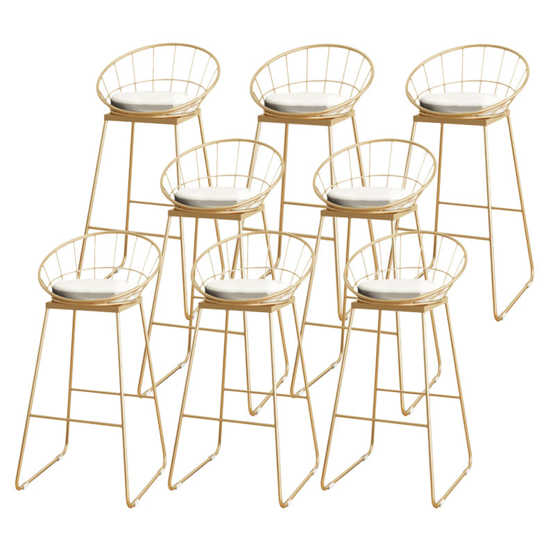 Scandinavian Coffee Shop Counter Stools Footrest Metal Backrest Gold Frame Bar Stool
