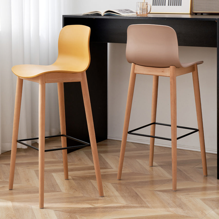 Modern Wood Barstool Simple Low Back Indoor Tall Stool with Plastic Seat