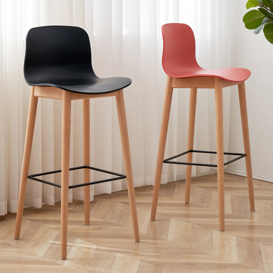 Modern Wood Barstool Simple Low Back Indoor Tall Stool with Plastic Seat