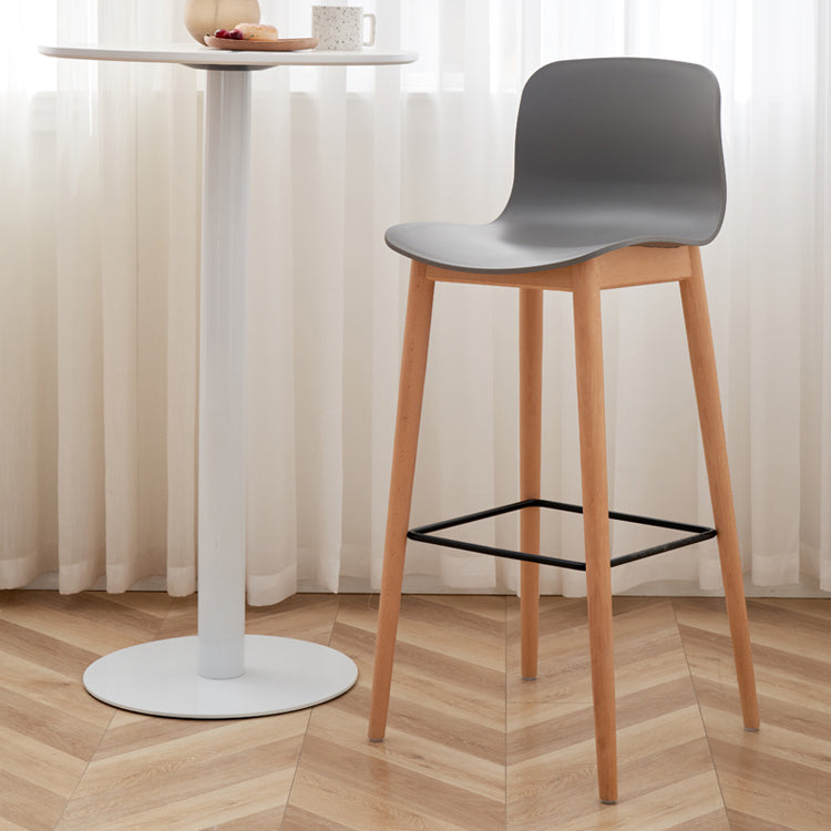 Modern Wood Barstool Simple Low Back Indoor Tall Stool with Plastic Seat