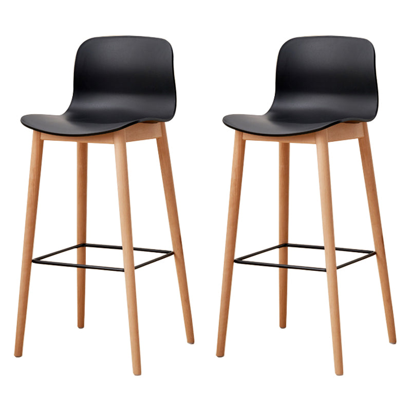Modern Wood Barstool Simple Low Back Indoor Tall Stool with Plastic Seat