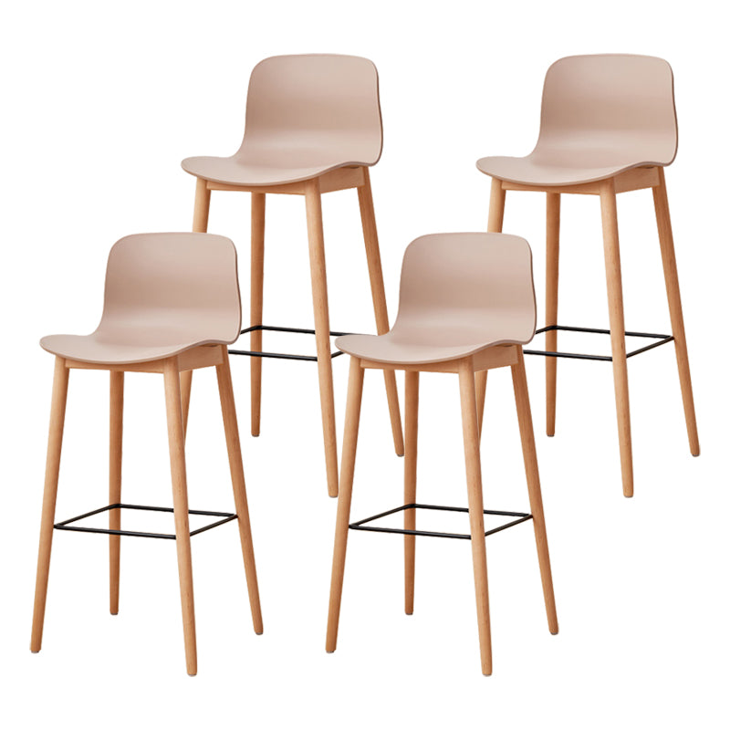 Modern Wood Barstool Simple Low Back Indoor Tall Stool with Plastic Seat