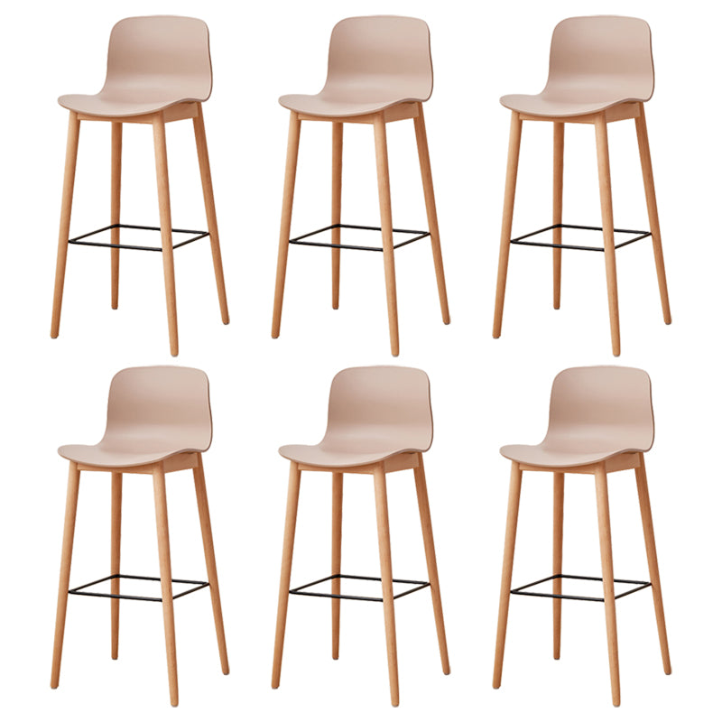 Modern Wood Barstool Simple Low Back Indoor Tall Stool with Plastic Seat