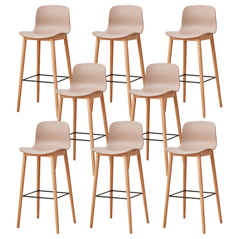 Modern Wood Barstool Simple Low Back Indoor Tall Stool with Plastic Seat