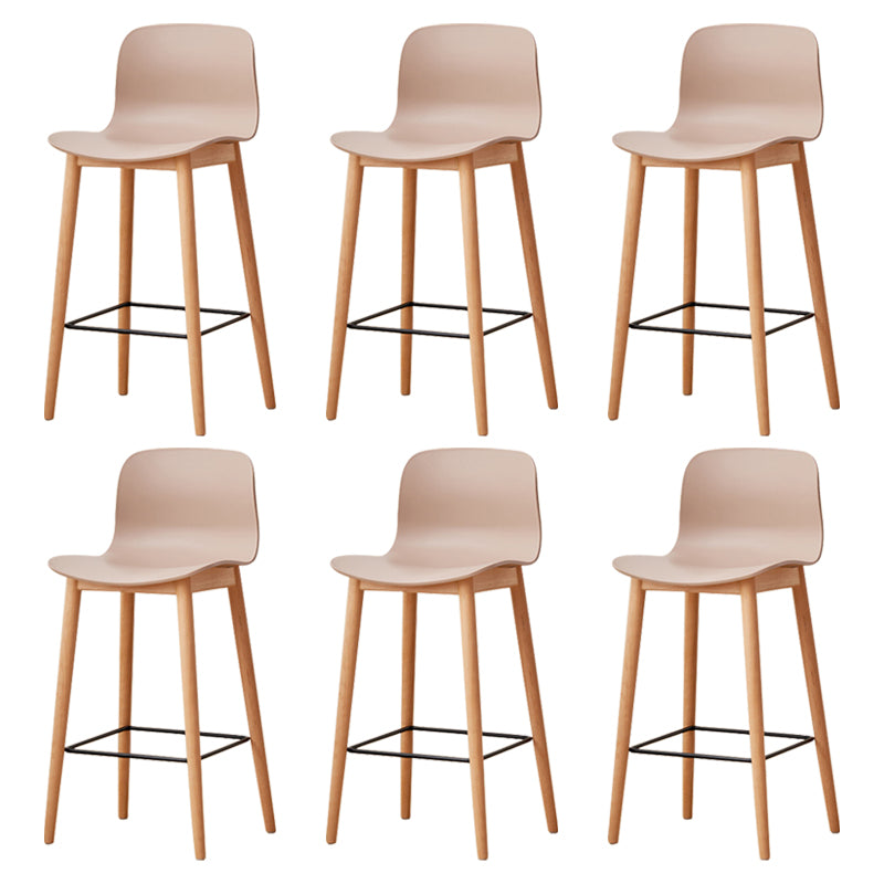 Modern Wood Barstool Simple Low Back Indoor Tall Stool with Plastic Seat