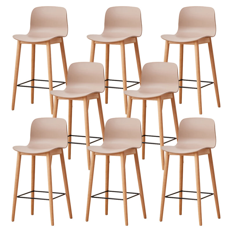 Modern Wood Barstool Simple Low Back Indoor Tall Stool with Plastic Seat