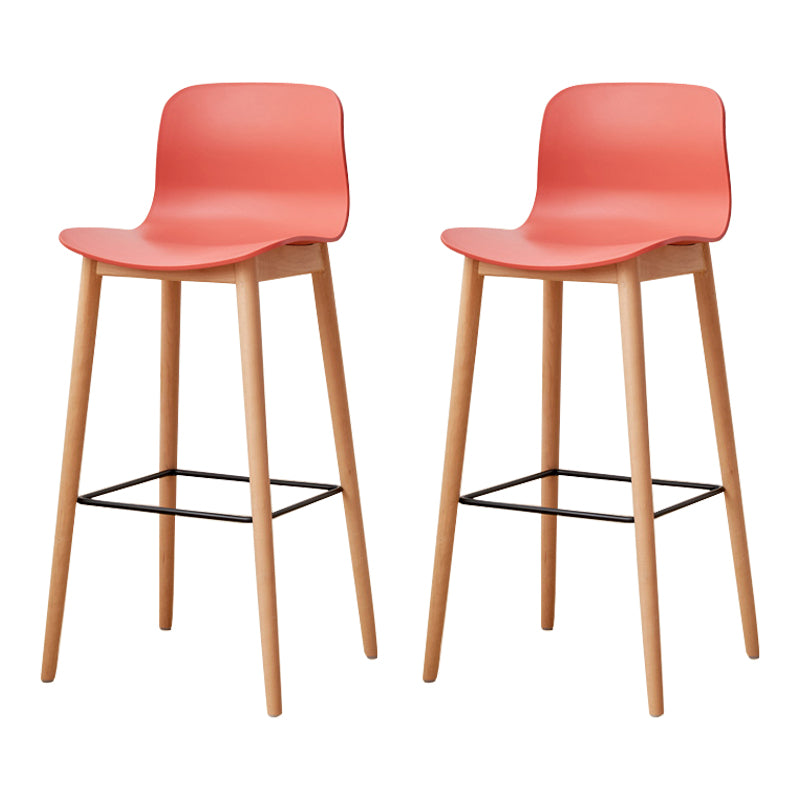 Modern Wood Barstool Simple Low Back Indoor Tall Stool with Plastic Seat