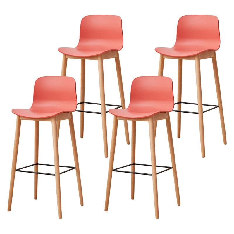 Modern Wood Barstool Simple Low Back Indoor Tall Stool with Plastic Seat