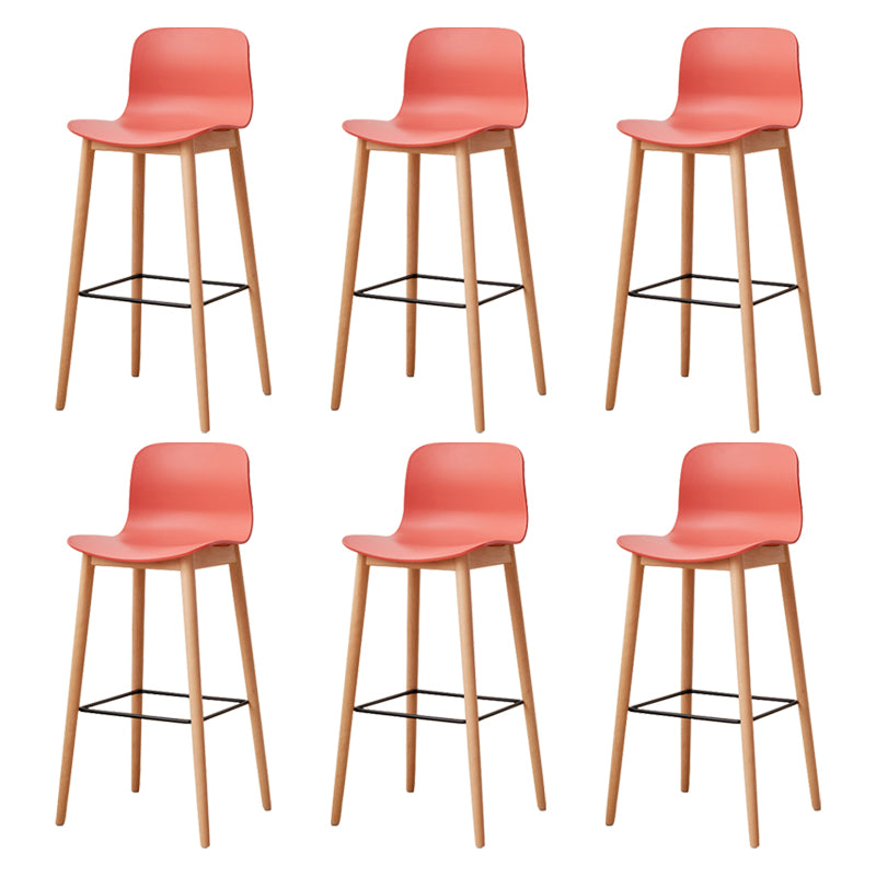 Modern Wood Barstool Simple Low Back Indoor Tall Stool with Plastic Seat