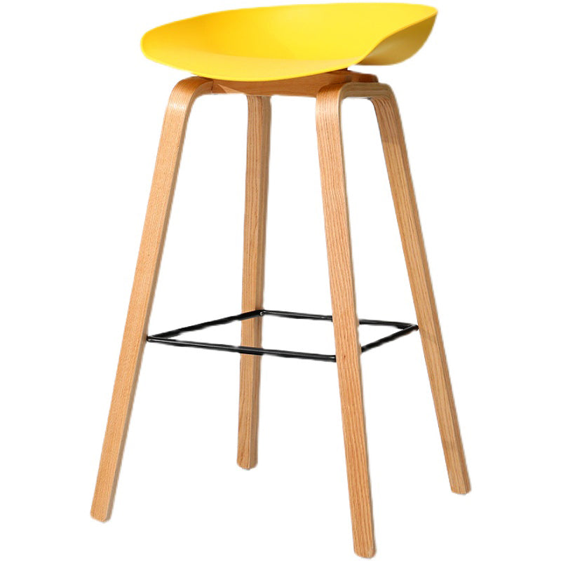 30-inch Modern Beech Wood Barstool Simple Backless Indoor Tall Stool with Plastic Seat