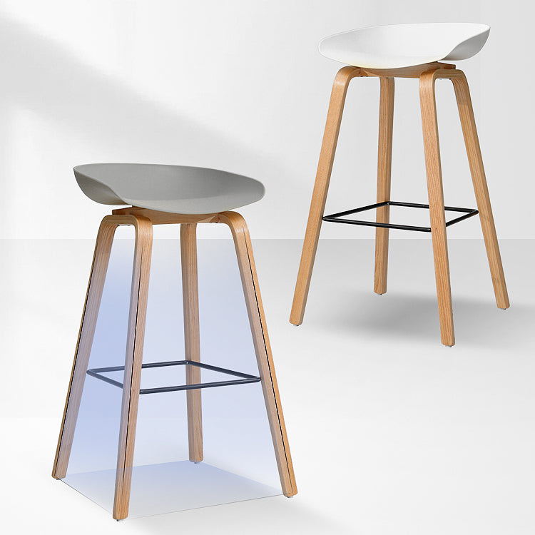 30-inch Modern Beech Wood Barstool Simple Backless Indoor Tall Stool with Plastic Seat