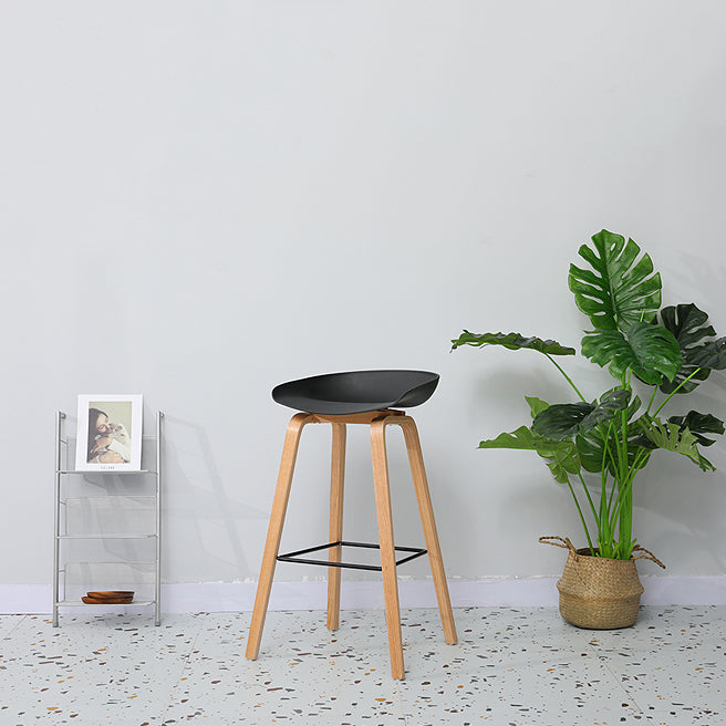 30-inch Modern Beech Wood Barstool Simple Backless Indoor Tall Stool with Plastic Seat