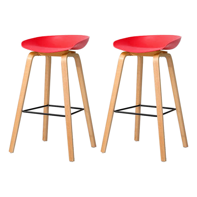 30-inch Modern Beech Wood Barstool Simple Backless Indoor Tall Stool with Plastic Seat