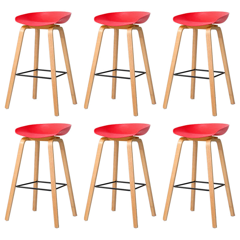 30-inch Modern Beech Wood Barstool Simple Backless Indoor Tall Stool with Plastic Seat