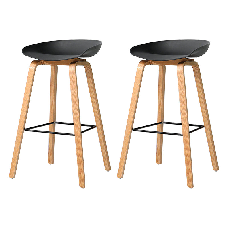 30-inch Modern Beech Wood Barstool Simple Backless Indoor Tall Stool with Plastic Seat