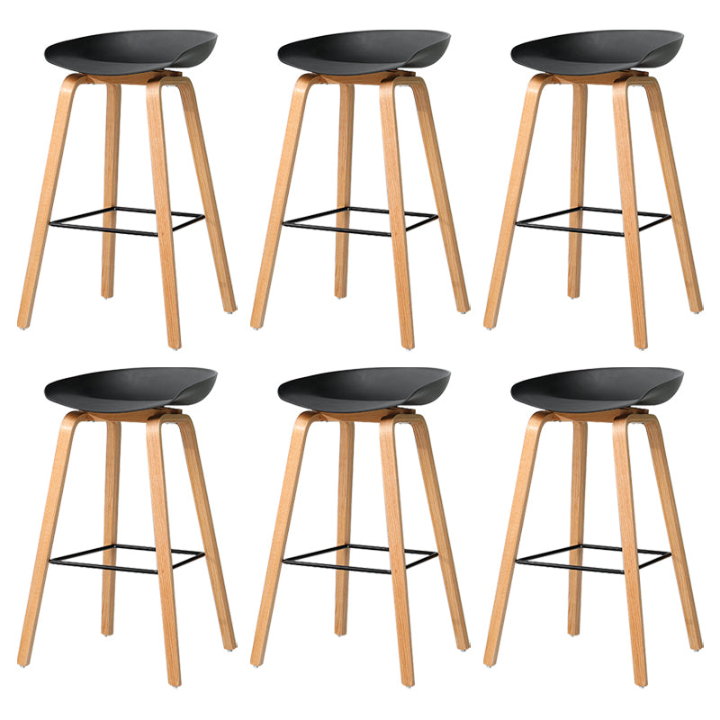 30-inch Modern Beech Wood Barstool Simple Backless Indoor Tall Stool with Plastic Seat