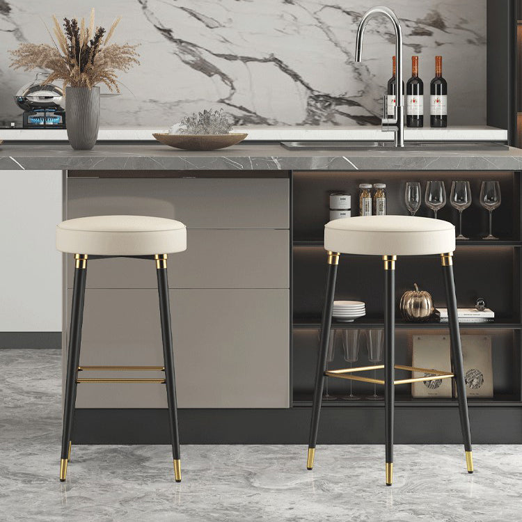 Glam Black Iron Barstool Simple Backless Indoor Tall Stool with Leather Seat