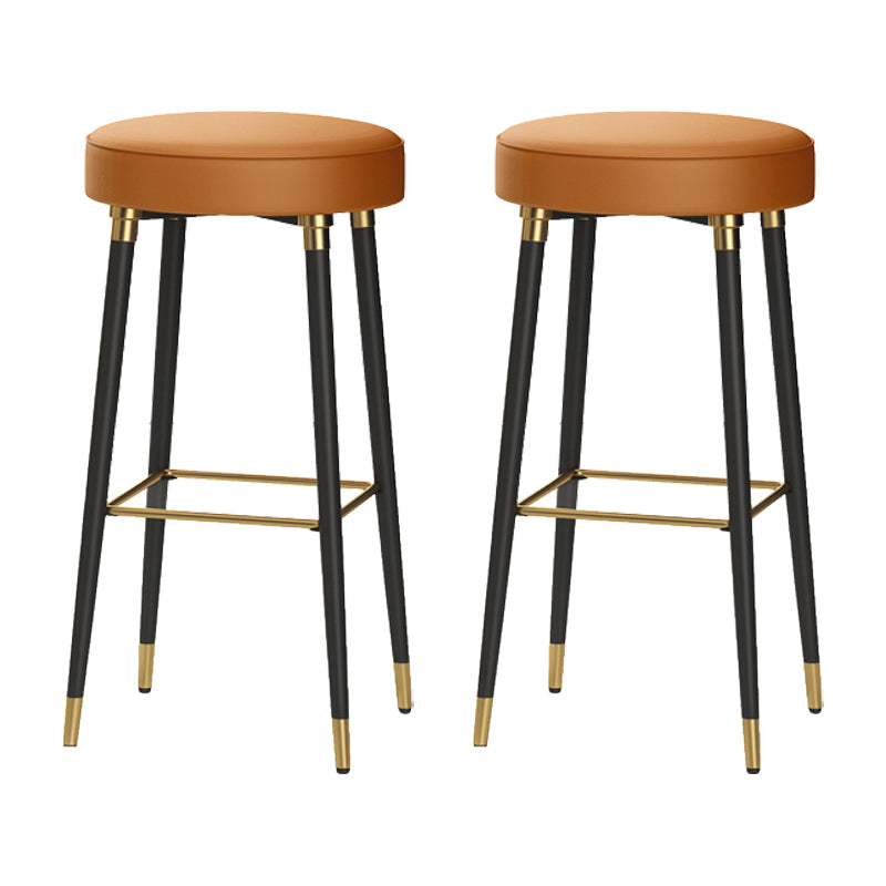 Glam Black Iron Barstool Simple Backless Indoor Tall Stool with Leather Seat