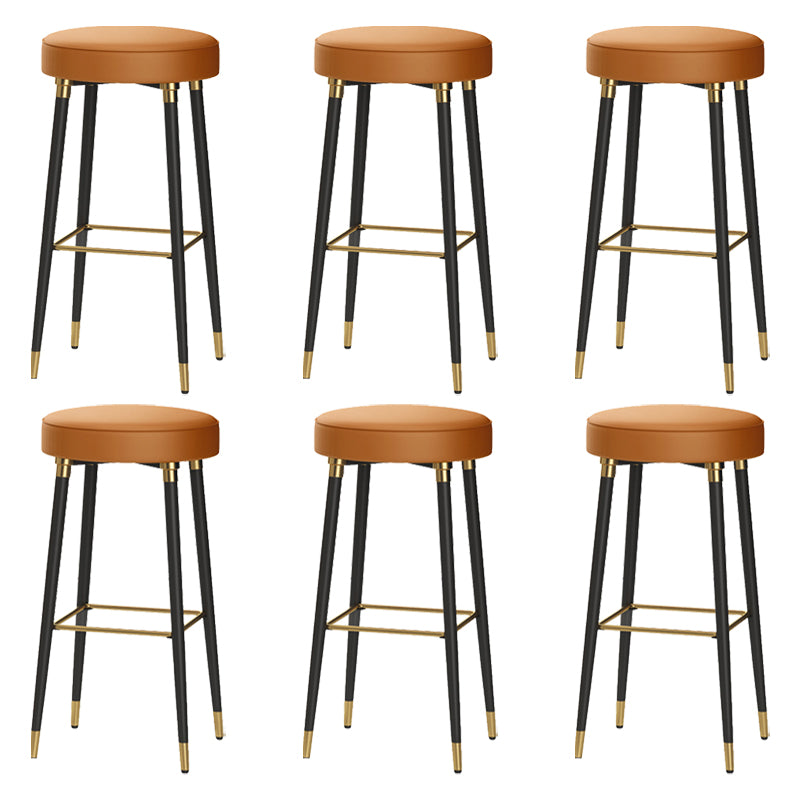 Glam Black Iron Barstool Simple Backless Indoor Tall Stool with Leather Seat