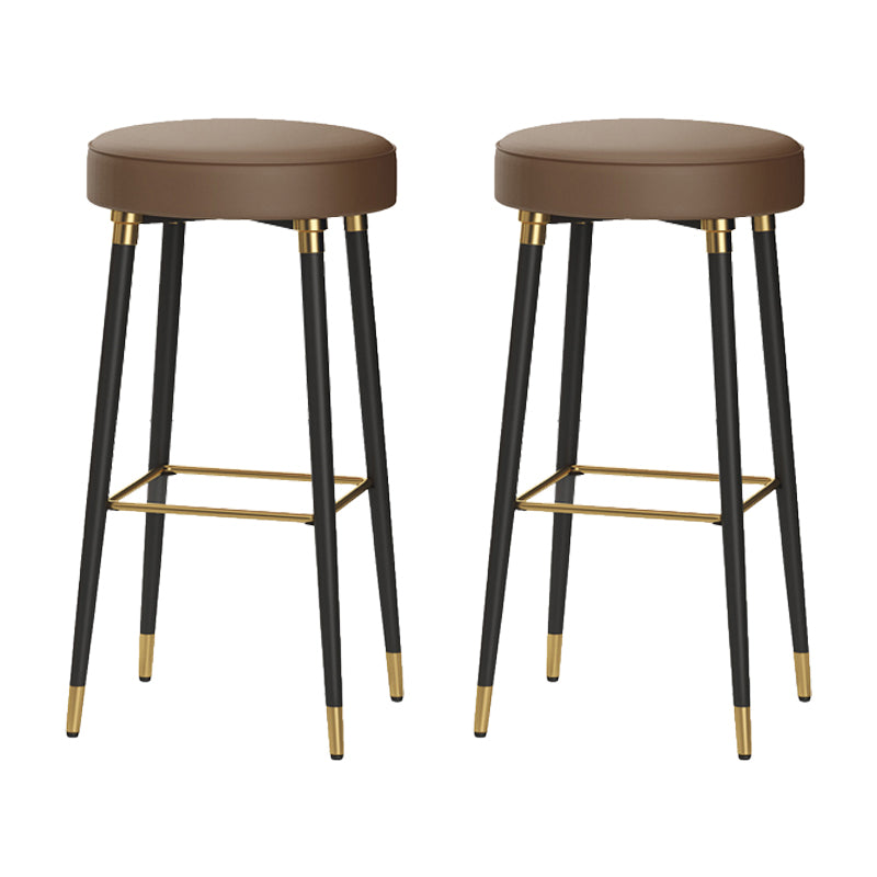 Glam Black Iron Barstool Simple Backless Indoor Tall Stool with Leather Seat