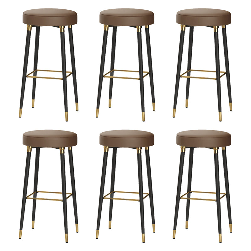 Glam Black Iron Barstool Simple Backless Indoor Tall Stool with Leather Seat