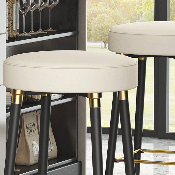Glam Black Iron Barstool Simple Backless Indoor Tall Stool with Leather Seat