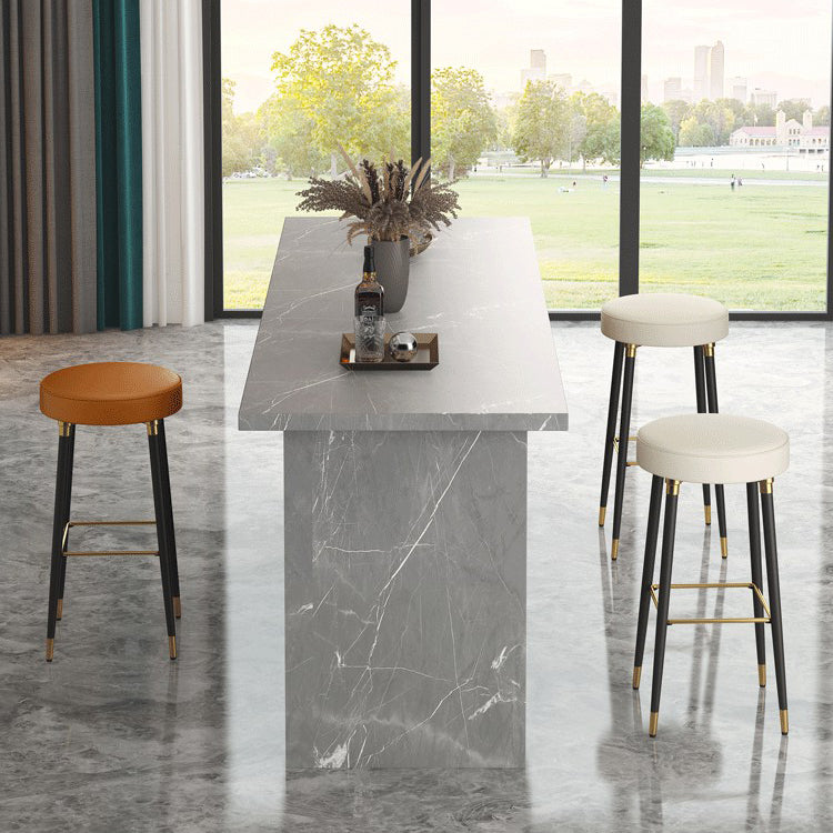 Glam Black Iron Barstool Simple Backless Indoor Tall Stool with Leather Seat