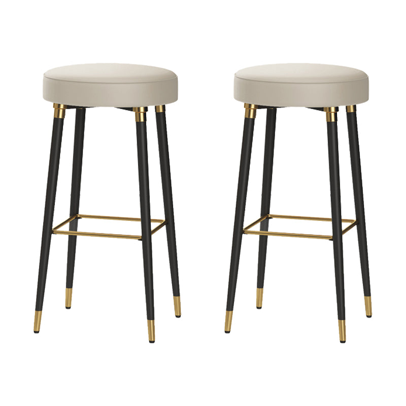 Glam Black Iron Barstool Simple Backless Indoor Tall Stool with Leather Seat