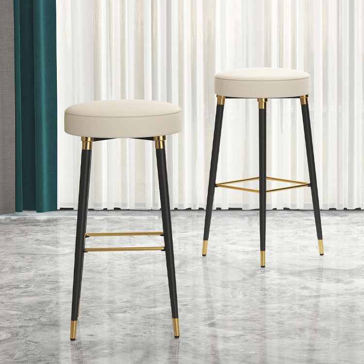 Glam Black Iron Barstool Simple Backless Indoor Tall Stool with Leather Seat
