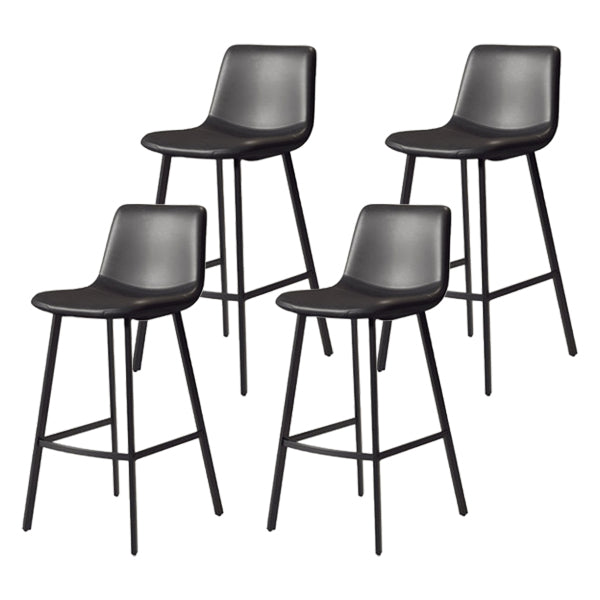 30-inch Glam Iron Barstool Distressed Low Back Indoor Tall Stool with Leather Seat