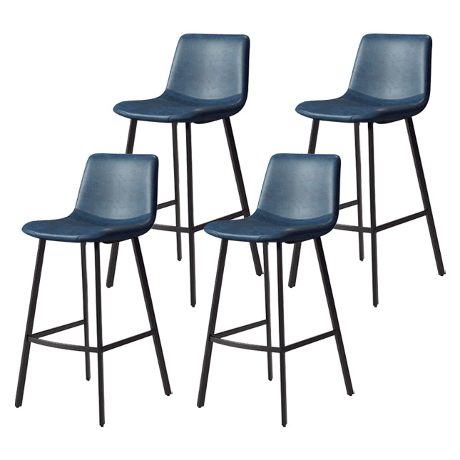 30-inch Glam Iron Barstool Distressed Low Back Indoor Tall Stool with Leather Seat